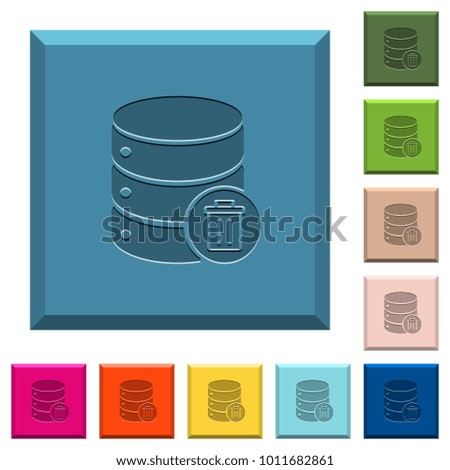 Delete from database engraved icons on edged square buttons in various trendy colors