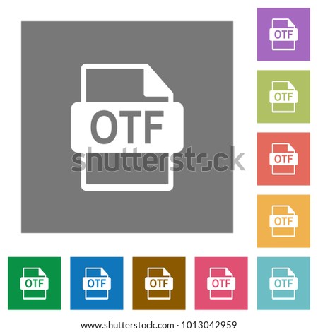 OTF file format flat icons on simple color square backgrounds