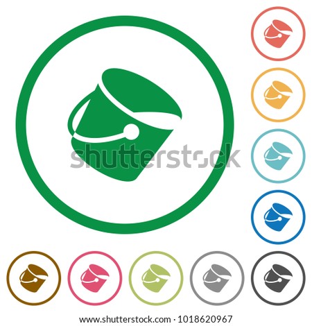 Paint bucket flat color icons in round outlines on white background