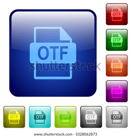 OTF file format icons in rounded square color glossy button set