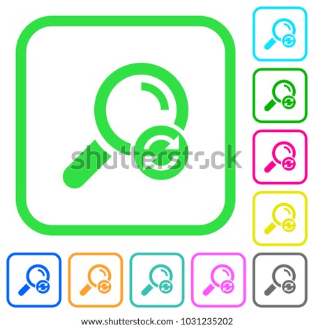 Reset search vivid colored flat icons in curved borders on white background