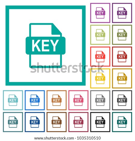 Private key file of SSL certification flat color icons with quadrant frames on white background