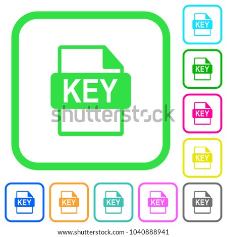 Private key file of SSL certification vivid colored flat icons in curved borders on white background