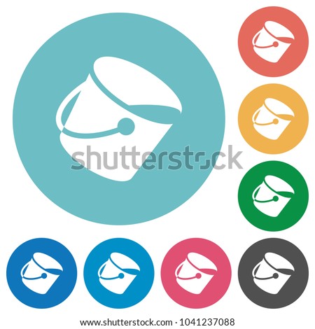 Paint bucket flat white icons on round color backgrounds