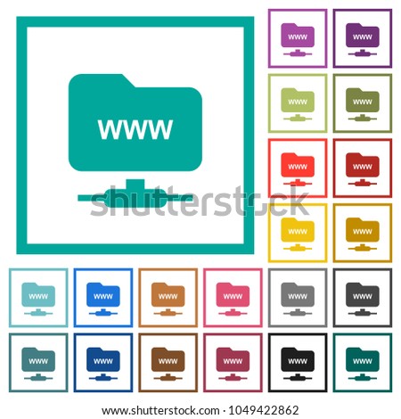FTP webroot flat color icons with quadrant frames on white background
