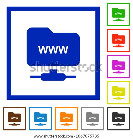 FTP webroot flat color icons in square frames on white background