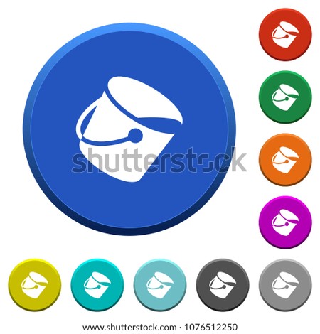 Paint bucket round color beveled buttons with smooth surfaces and flat white icons