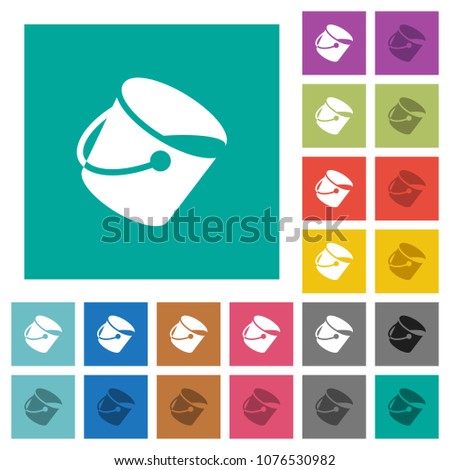 Paint bucket multi colored flat icons on plain square backgrounds. Included white and darker icon variations for hover or active effects.