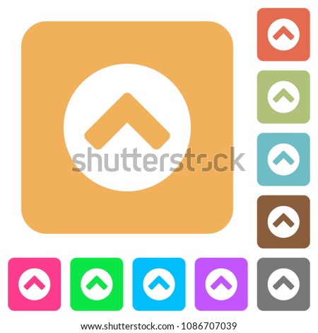 Chevron up flat icons on rounded square vivid color backgrounds.