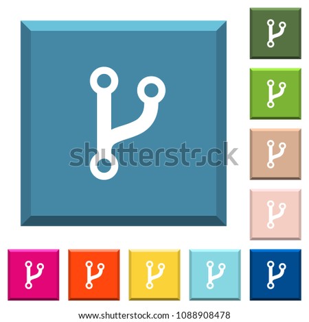 Code fork white icons on edged square buttons in various trendy colors