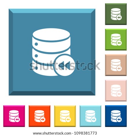 Database macro fast backward white icons on edged square buttons in various trendy colors