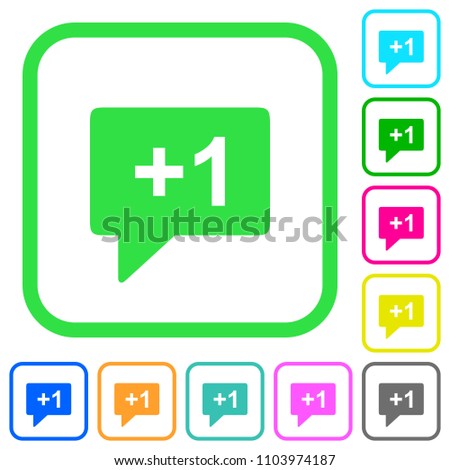 Plus one sign vivid colored flat icons in curved borders on white background