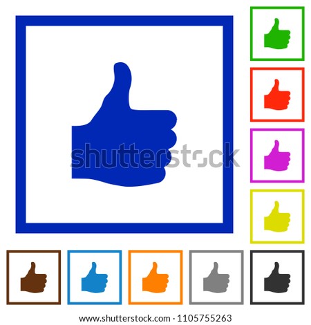 Thumbs up flat color icons in square frames on white background