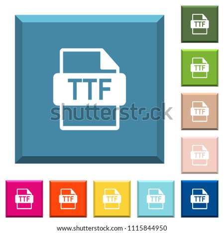 TTF file format white icons on edged square buttons in various trendy colors