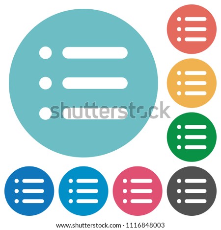 Unordered list flat white icons on round color backgrounds