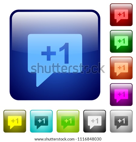 Plus one sign icons in rounded square color glossy button set