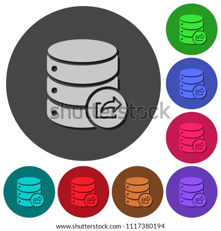 Export database icons with shadows on color round backgrounds for material design