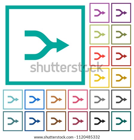 Merge arrows flat color icons with quadrant frames on white background