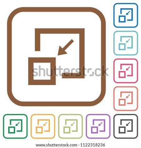 Shrink window simple icons in color rounded square frames on white background