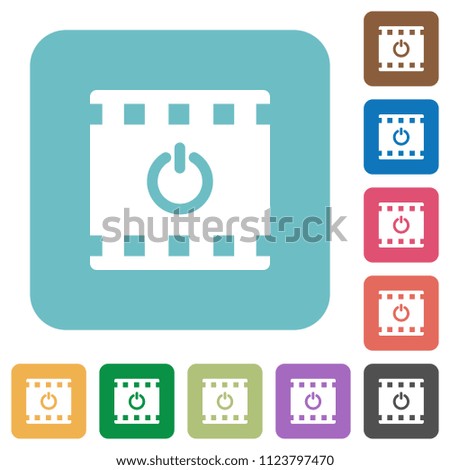 End movie white flat icons on color rounded square backgrounds