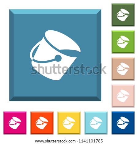 Paint bucket white icons on edged square buttons in various trendy colors