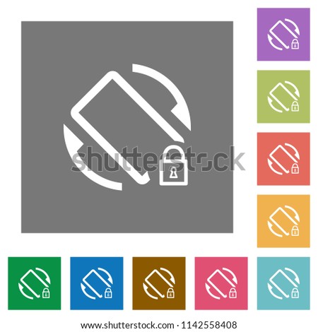 Mobile screen rotation locked flat icons on simple color square backgrounds
