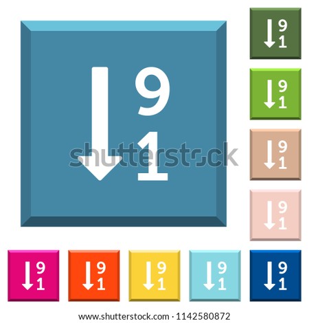 Descending numbered list white icons on edged square buttons in various trendy colors