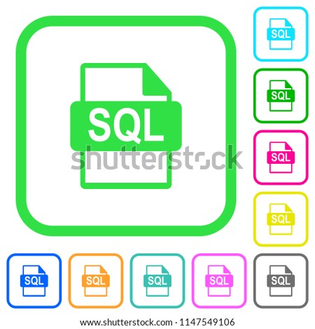 SQL file format vivid colored flat icons in curved borders on white background