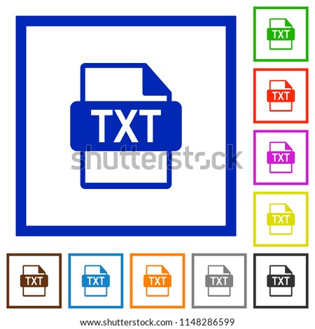 TXT file format flat color icons in square frames on white background