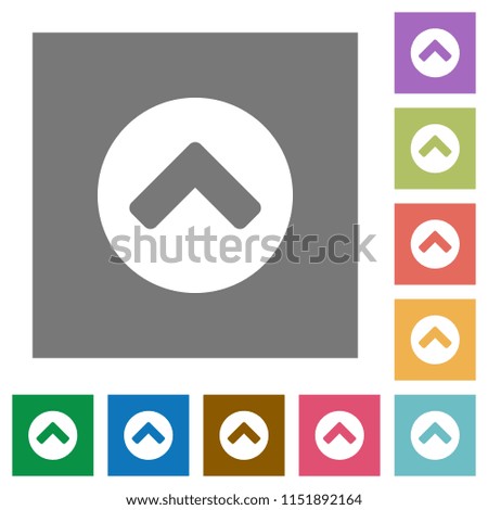 Chevron up flat icons on simple color square backgrounds