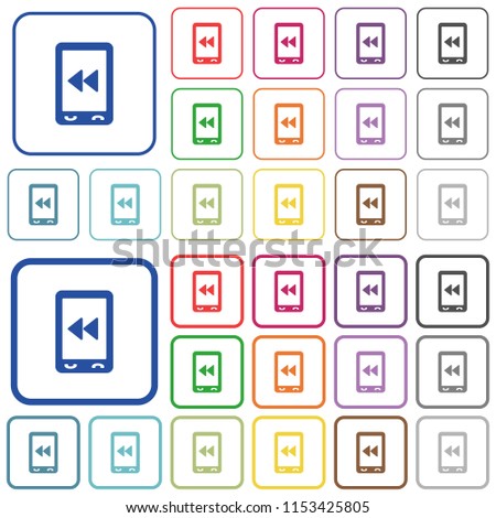 Mobile media fast backward color flat icons in rounded square frames. Thin and thick versions included.
