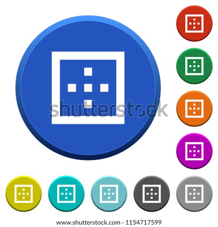 Outer borders round color beveled buttons with smooth surfaces and flat white icons