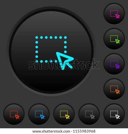 Drag and drop operation dark push buttons with vivid color icons on dark grey background