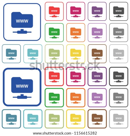 FTP webroot color flat icons in rounded square frames. Thin and thick versions included.