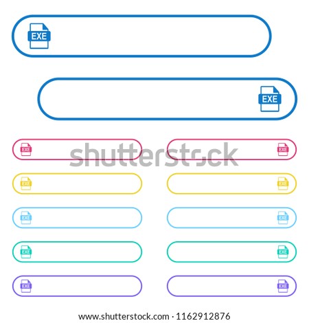 EXE file format icons in rounded color menu buttons. Left and right side icon variations.