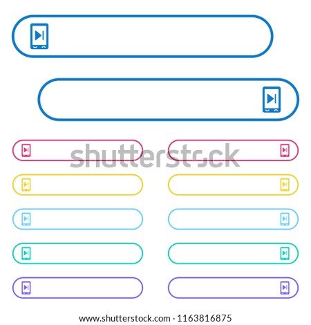 Mobile media next icons in rounded color menu buttons. Left and right side icon variations.