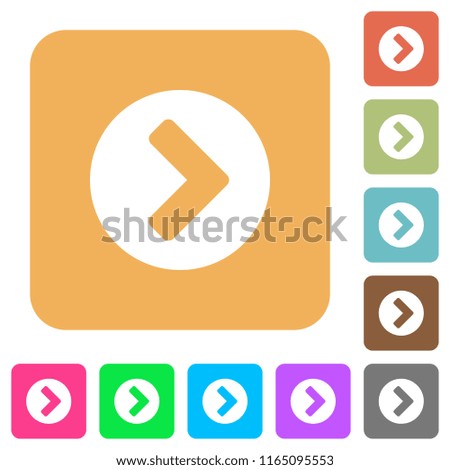 Chevron right flat icons on rounded square vivid color backgrounds.