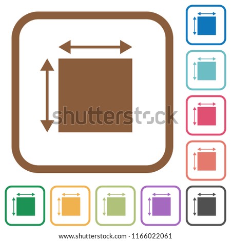 Elemet dimensions simple icons in color rounded square frames on white background