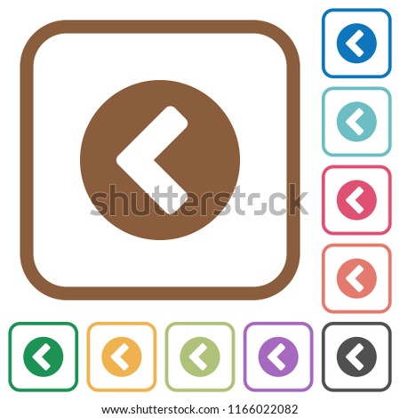 Chevron left simple icons in color rounded square frames on white background