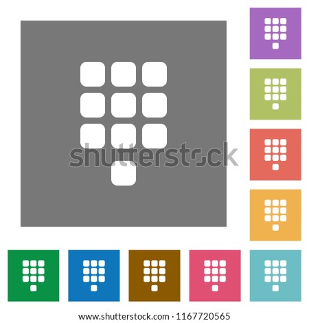 Dial pad flat icons on simple color square backgrounds