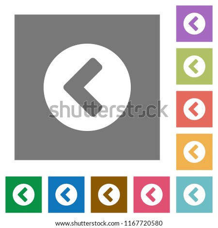 Chevron left flat icons on simple color square backgrounds