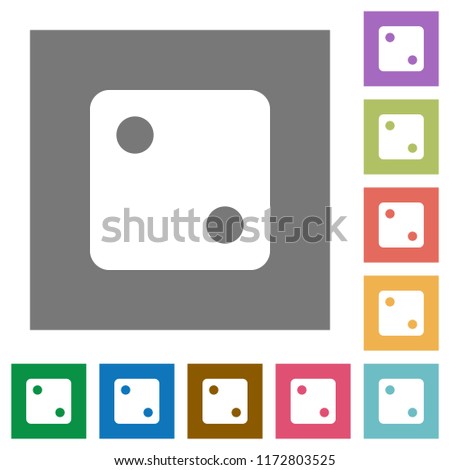 Dice two flat icons on simple color square backgrounds