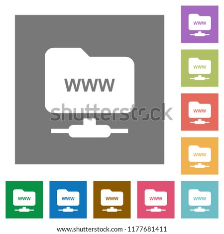 FTP webroot flat icons on simple color square backgrounds