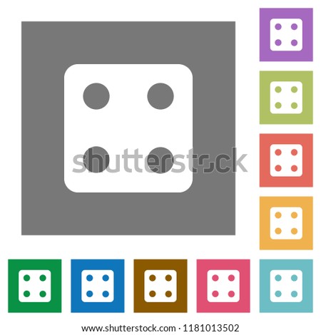 Dice four flat icons on simple color square backgrounds