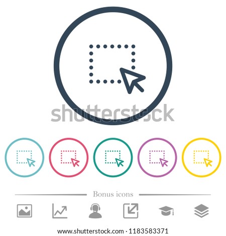Drag and drop operation flat color icons in round outlines. 6 bonus icons included.