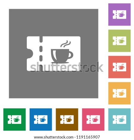 Coffee house discount coupon flat icons on simple color square backgrounds