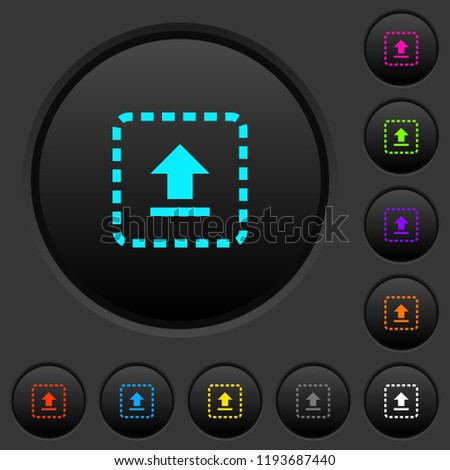 Drag to upload dark push buttons with vivid color icons on dark grey background