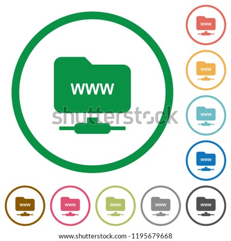 FTP webroot flat color icons in round outlines on white background