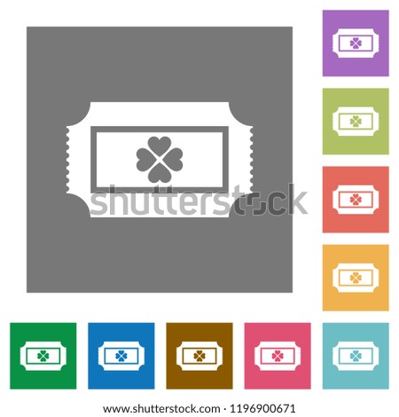 Lottery ticket flat icons on simple color square backgrounds