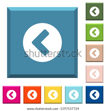 Chevron left white icons on edged square buttons in various trendy colors